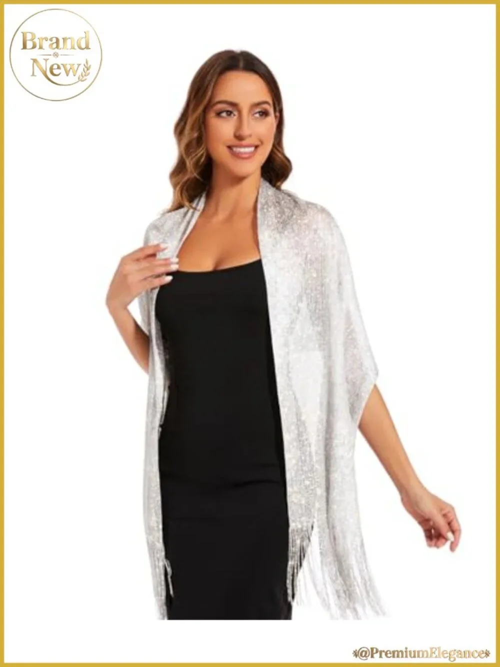 Metallic Sparkling Shawl Wrap with Buckle for Evening Party Wedding